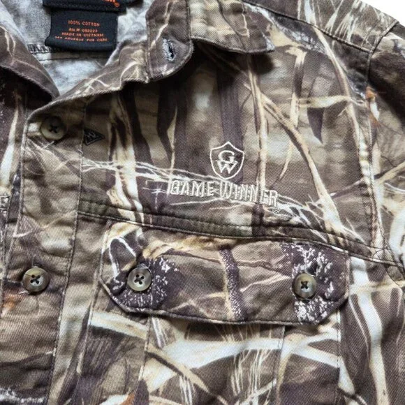 Game Winner Camo Button Up Long Sleeve Shirt Boys Youth Small Hunting Outdoor - Picture 4 of 7
